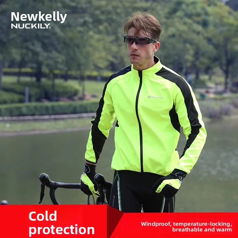 

NUCKILY Men's Cycling Jacket Fleece Lined Windproof Waterproof Reflective with Rear Pockets for Autumn Winter Road Riding