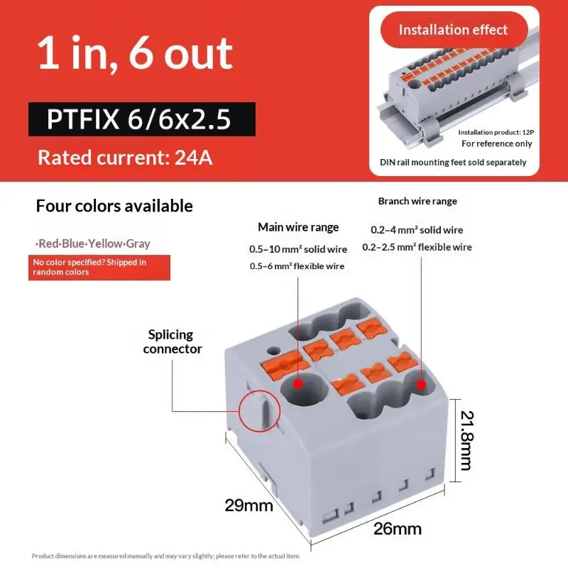 Distribution Terminal Block 1 In 16 Out High Conductivity Copper Busbar DIN Rail Power Distributor for Circuit Wiring Projects