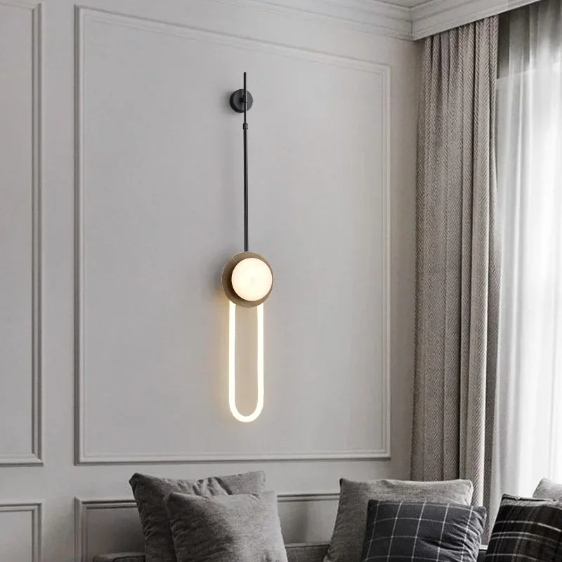 SANDYHA Modern Marble Long Pole Wall Lamp Minimalist Night Light for Living Room Bedroom Bedside Creative Background Lighting