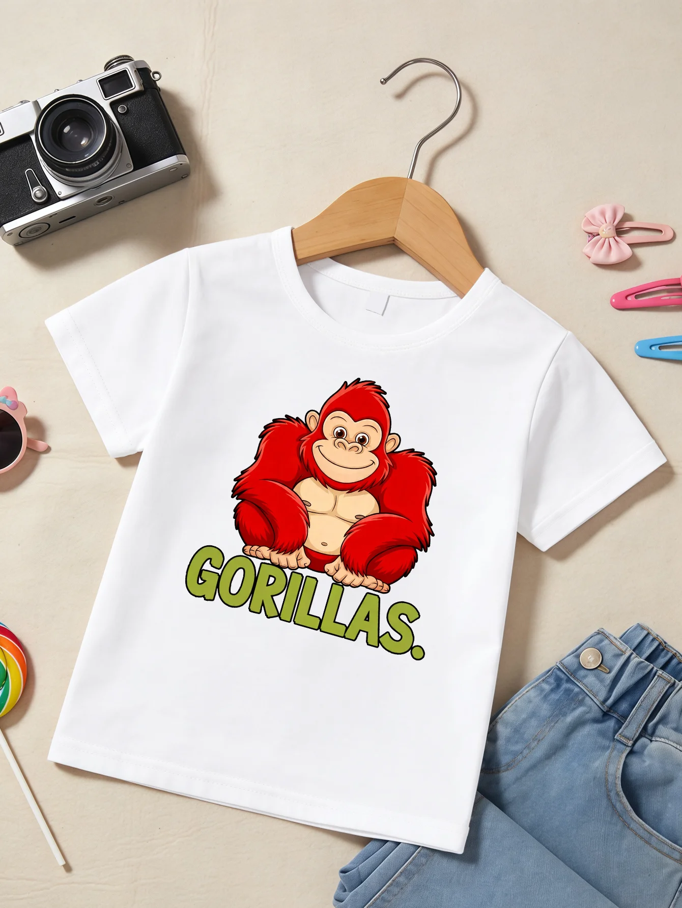 Cartoon Red Gorilla Gorillas Letter Print Family Matching T Shirt Boys Girls Tee Parent Child Top Mom Dad Kids Summer Daily Wear