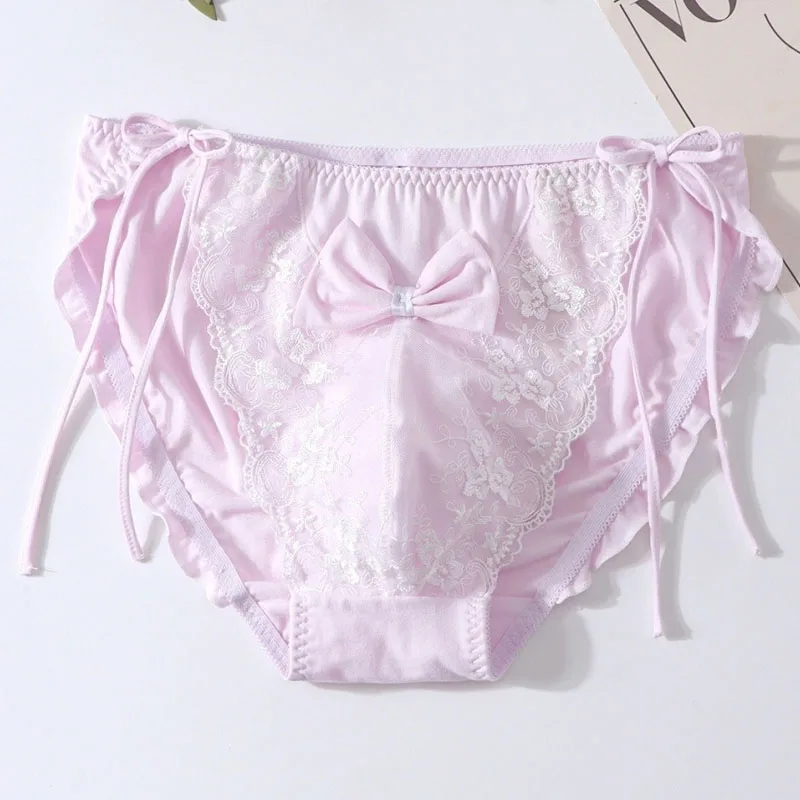 

Man's Cute Purple Green Cotton Lace Up Bow Briefs Low Waist Lace Panties Live Show Dance Costumes DJ Club Private Party BF Gift