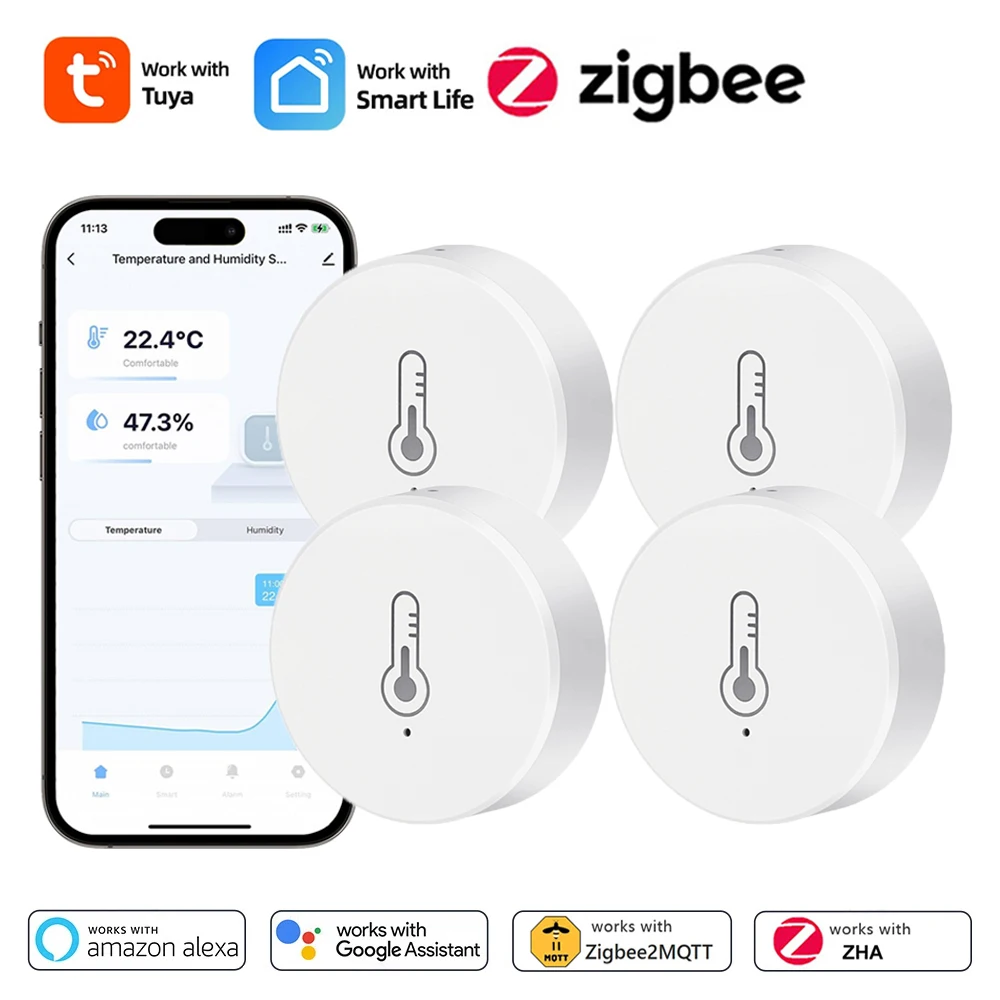 

Tuya Zigbee Temperature And Humidity Sensor Remote Monitor By Smart Life APP Battery Powered Works With Alexa Google Assistant