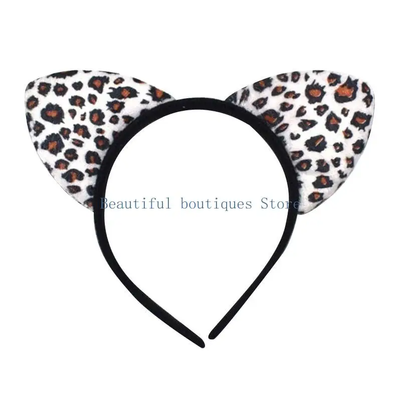 

U4LF Леопардовая повязка на голову с кошачьими ушками Леопардовая повязка для волос с принтом коровы и тигра Обруч для волос P