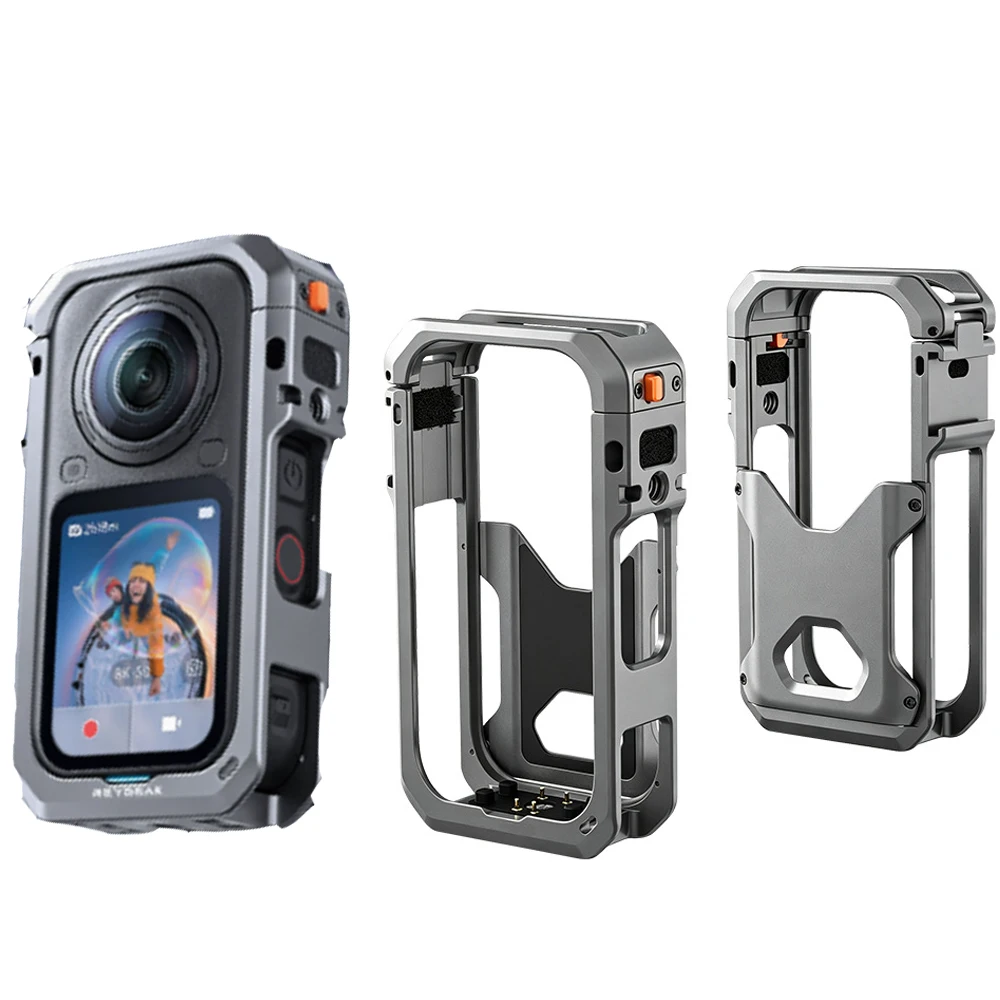 Aluminum Frame Cage for Insta360 X6,Metal Protective Case Expansion Frame with Lens Cover&Cold Shoe Mount and 1/4