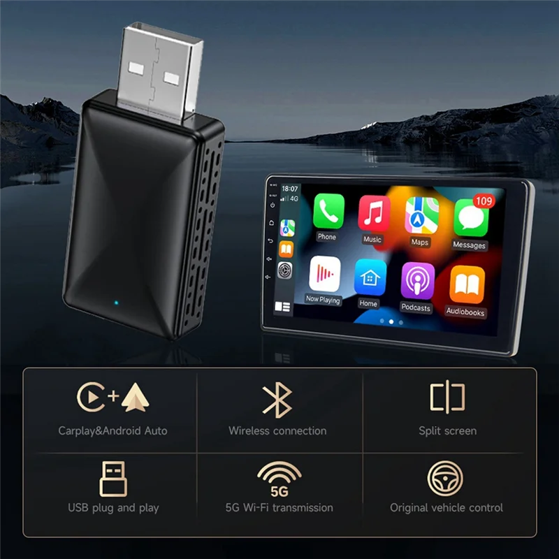 Classic-Wireless Carplay Adapter Android Auto 2-In-1 Smart Dongle 5G WIFI For Iphone Android Phone System Multimedia