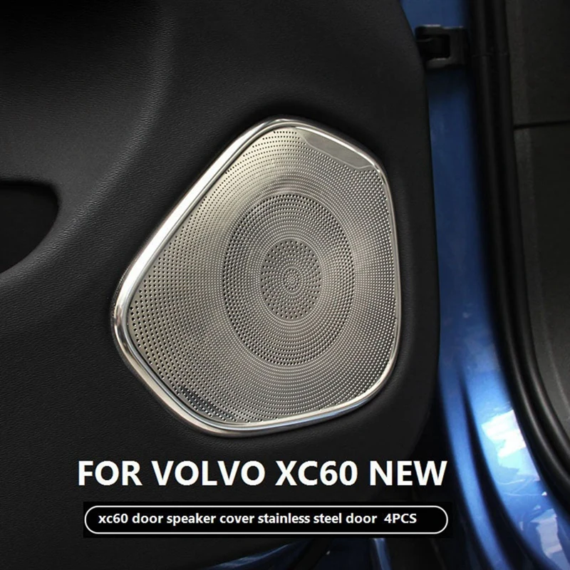 For Volvo XC60 2018-2019 2020 Door Audio Speaker Frame Loudspeaker Cover Stainless Steel Decoration Sticker Trim 4Pcs