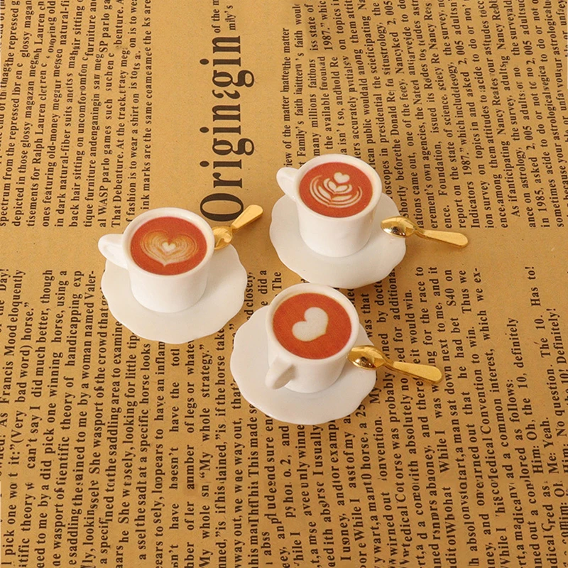3Pcs/Set Mini Coffee Cup Spoon Afternoon Tea Model Tableware Miniature Latte For Dolls House Play House Decor Toys