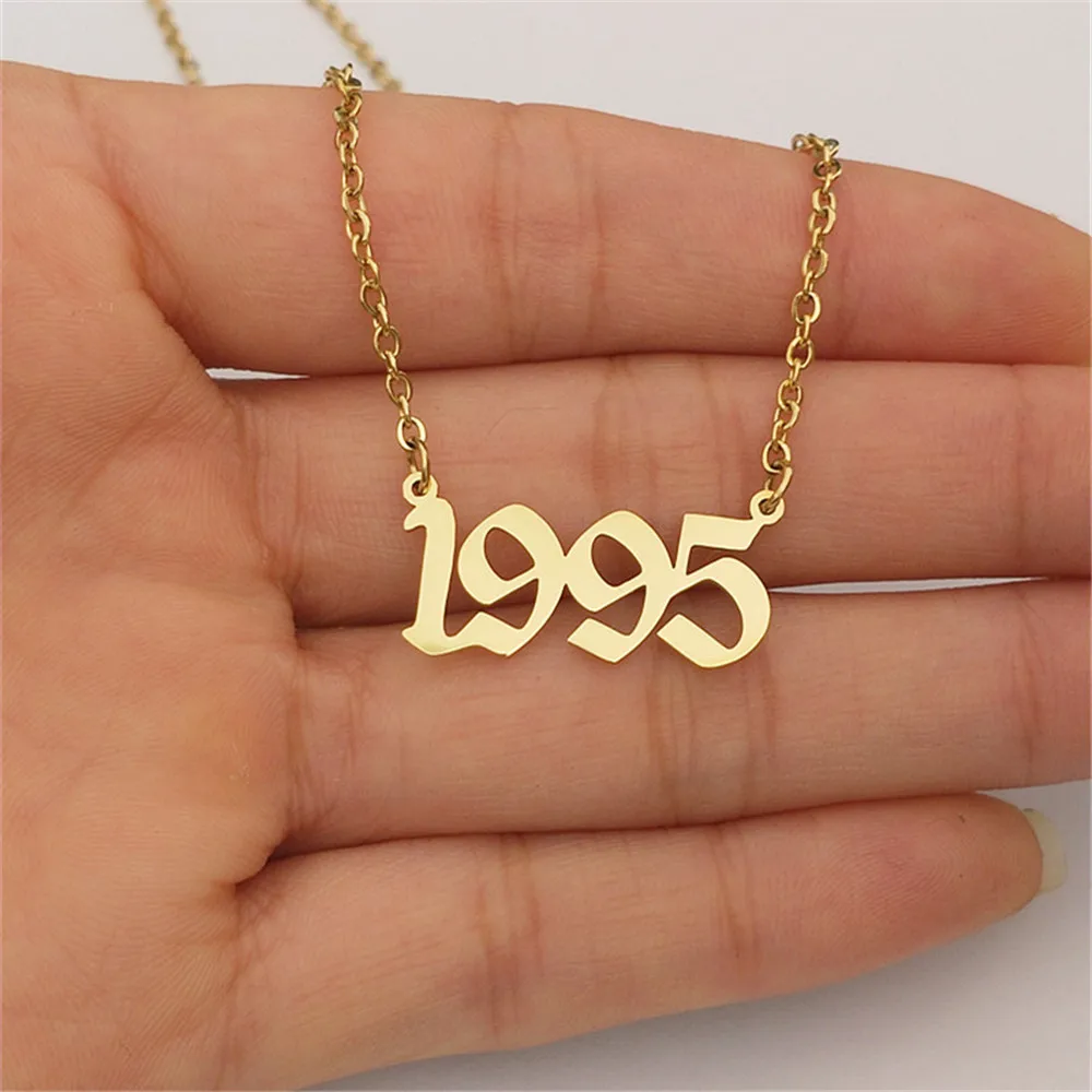 Personalized Custom Birth Year Necklace Gold Plated Stainless Steel Birthday Number Necklaces For Women Girl Friendship Jewelry