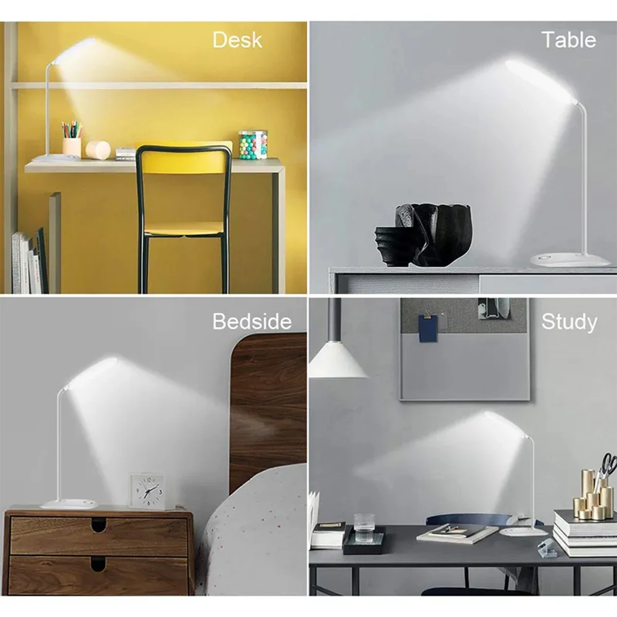 LED Desk Lamp USB Charging Bedside Lamp Study Eye Protection 3 Levels Brightness Adjustment Foldable Touch Indoor Night Light