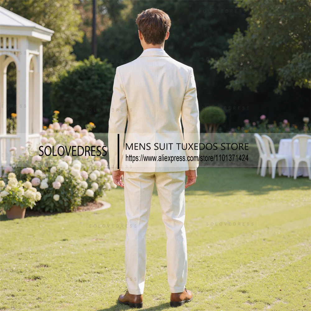 2 Pieces Summer Linen Suits Lapel Neck Single Breastes Casual Men's Suits Can Be Customized（Blazer+Pants）