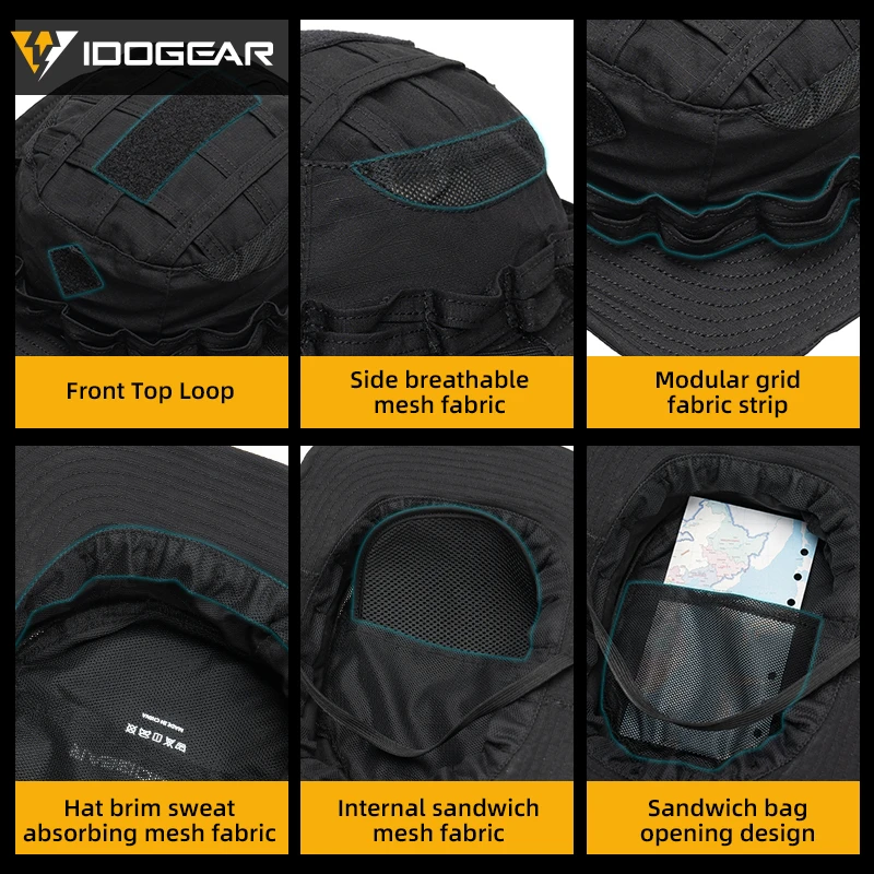 IDOGEAR التكتيكية Boonie قبعة الغابة قبعات للحماية من الشمس قابل للتعديل تنفس واسعة حافة قبعة لصيد الأسماك 3623