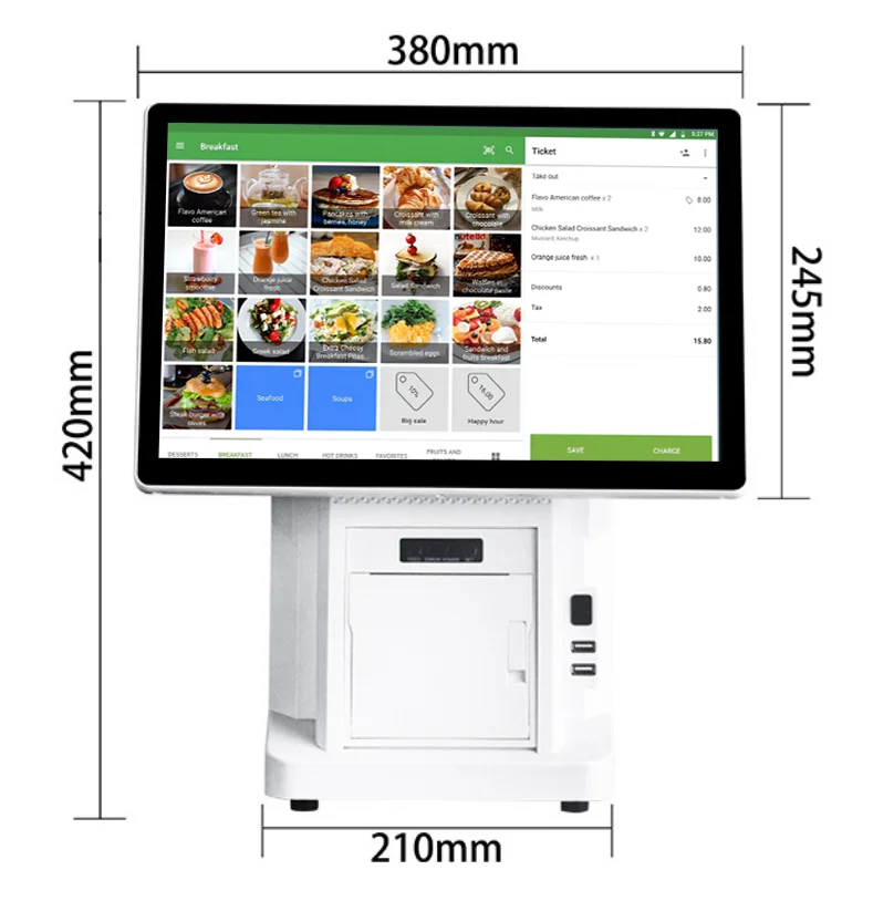 Imagem -05 - Android Desktop Pos com Wi-fi Mini Caixa Registadora Pos 58 Milímetros Impressora de 80 Milímetros 4g Mais 32g Rj11 Rj45 Bateria Ethernet 15 Polegada