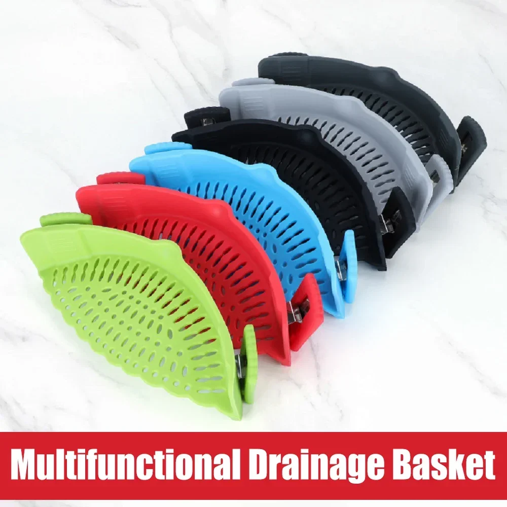 Universal Silicone Clip on Pan Pot Strainer Anti Spill Pasta Pot Strainer Food Grade Fruit Colander for Pasta Fruit Vegetable