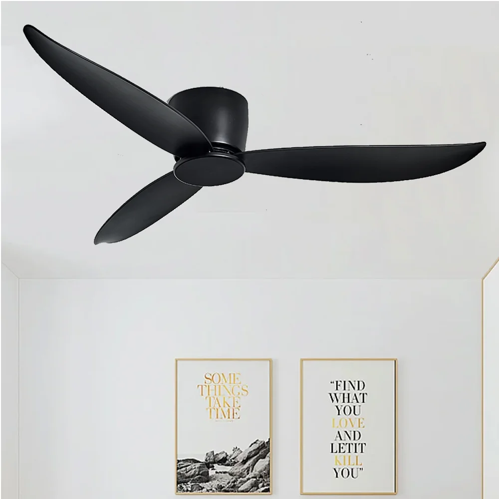 36 42 52 Inch Ceiling Fan No Light DC Motor+ Remote Control Cooling Fans Lamp Low Floor Ceiling Fan White Black Color FAN