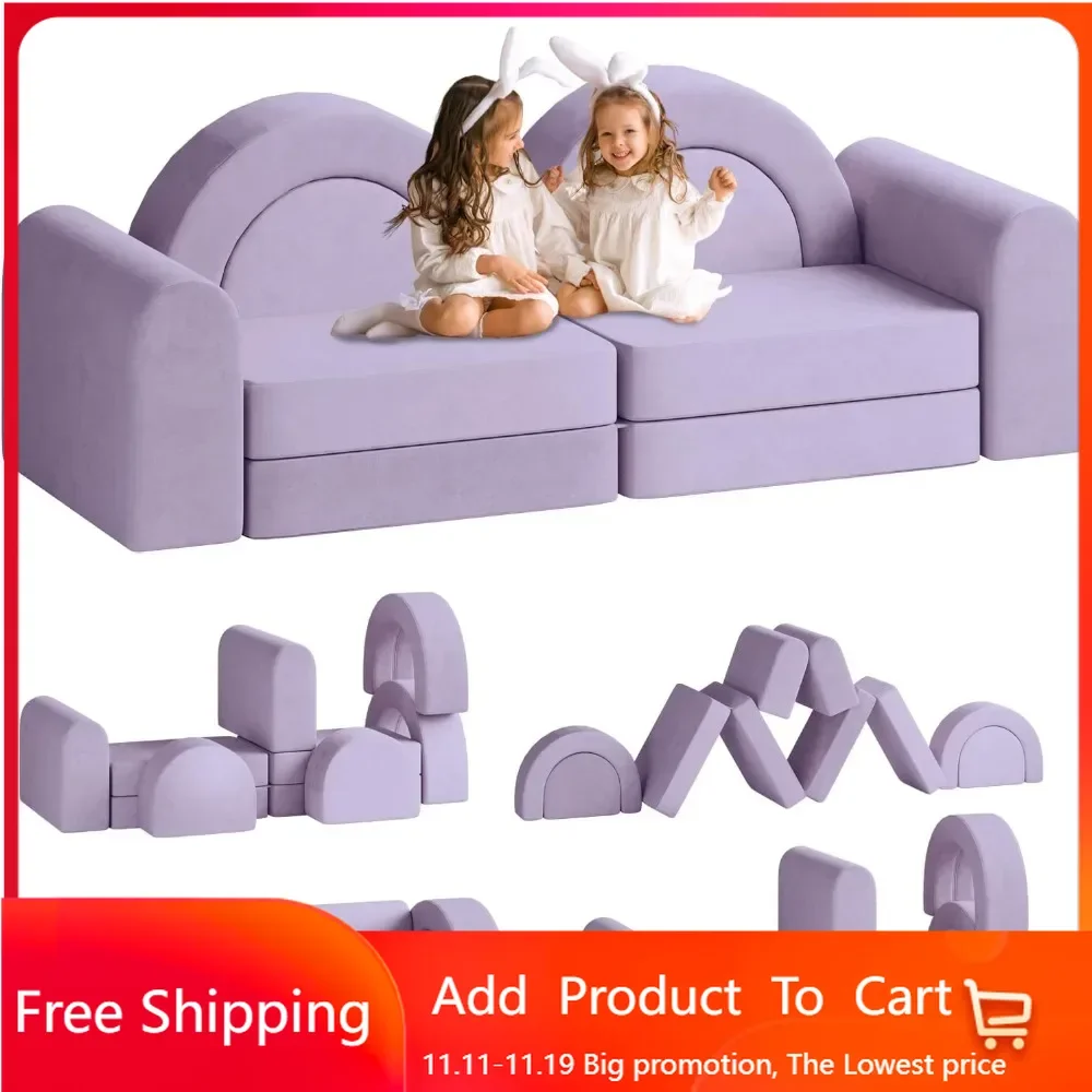 

10Pcs Kids Modular Play Couch, Creative Toddler Couch for Playroom Bedroom, Modular Foam Couch for Kids, Convertible Kids Sofa