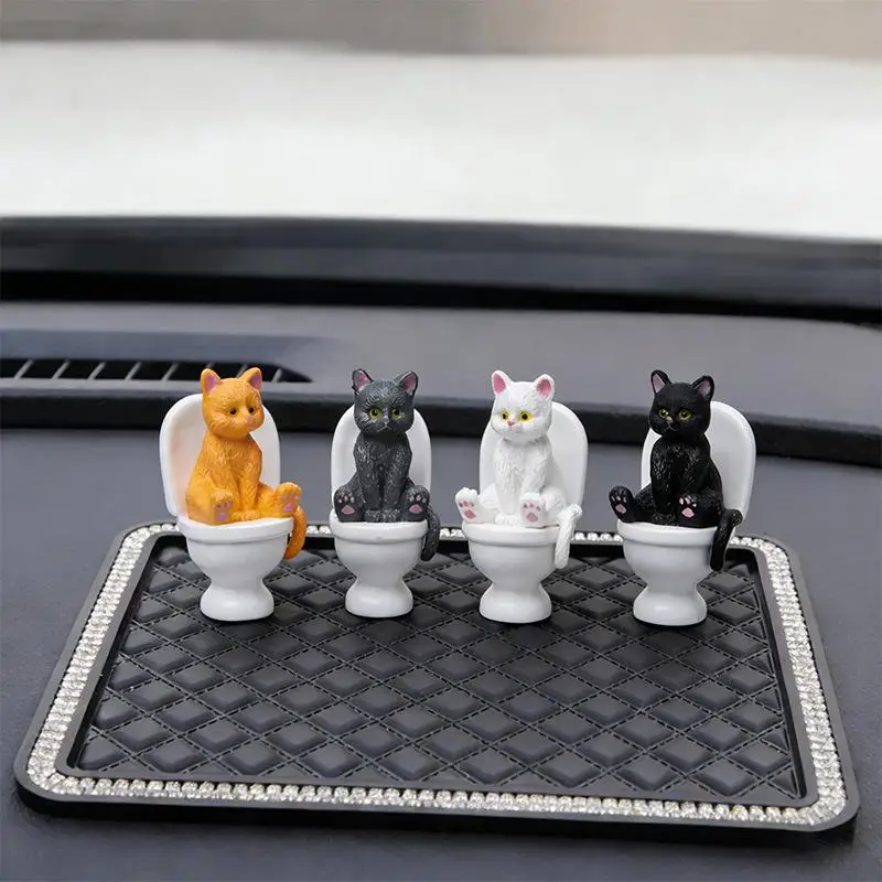Funny Resin Cat Toilet Figurine Mini Sitting Kitten Statue Cute Ornament for Bathroom Counter Home Decor Gift for Cat Owners