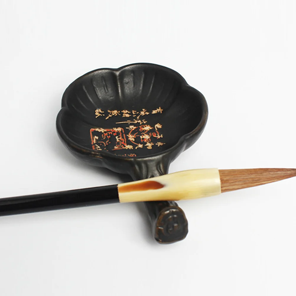 2Pcs Floral Design Ceramic Ink Bowl Calligraphy Brush Holder Stationery Set for Students Artists Beginners Longlasting Use
