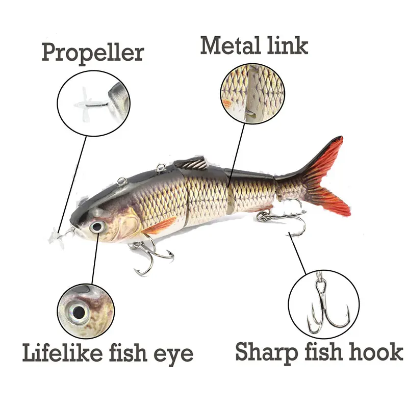 Artificial Robotic Bait Lures For Fishing Swimming FishingLures Smart Automatic Multi-joint USB Rechargeable 13Cm 42g