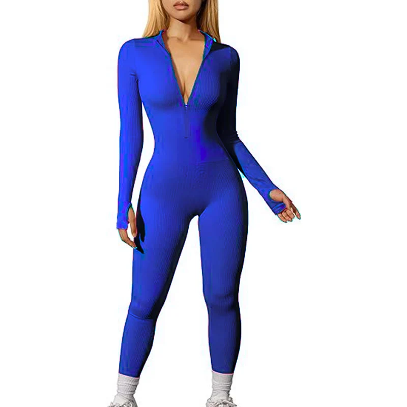 Zipper Long Sleeved Solid Casual Yoga Long Jumpsuit One Piece Sporty Full Length Woman Clothes New In Bodysuit Skinny All-match