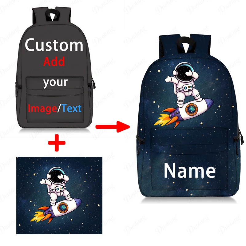 Custom Your Name Design Backpack Add Your Image / Logo Cartoon Children School Bags Teenage Boys Girls Daypack Bookbag