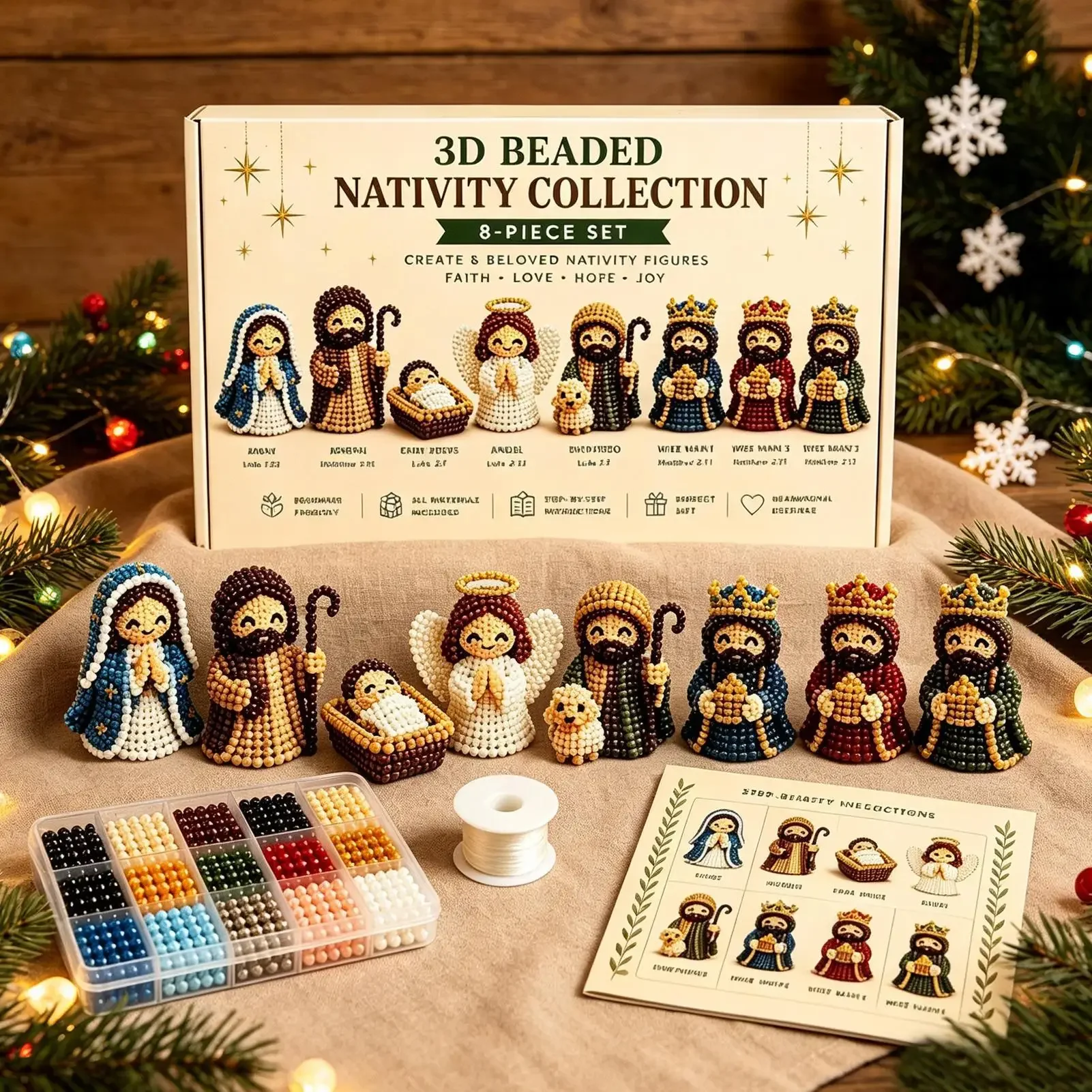 Nativity Bead Craft Kit 3D Beaded Craft Figurines Decor Beading Figures Christmas Kit for Men Women Adults Dad Wife Husband view 2