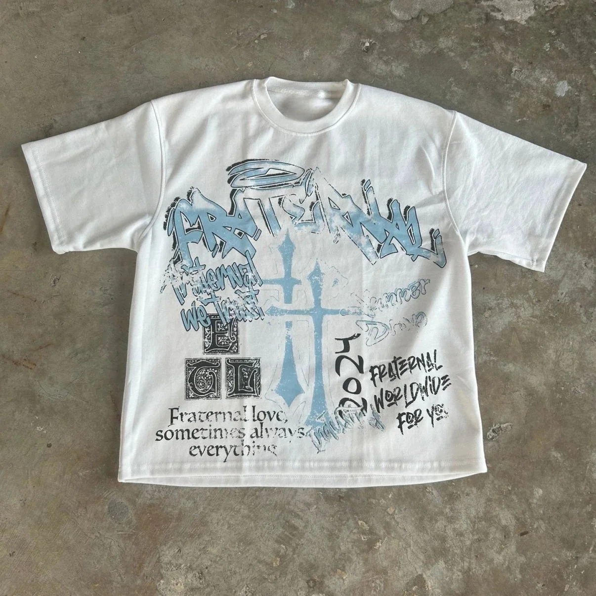 2026 Summer Vintage Fraternal Double Cross Graphic T-shirt Men Y2K Short Sleeves Oversize T-shirt Streetwear Men Tee Tops Y2k