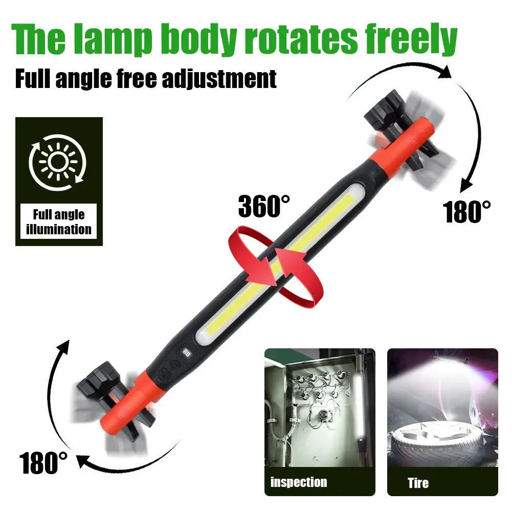 

360 Degree Swivel LED Mechanic Work Light Rechargeable Magnetic Base with Hook 1200LM Car Repair Workshop Lamp