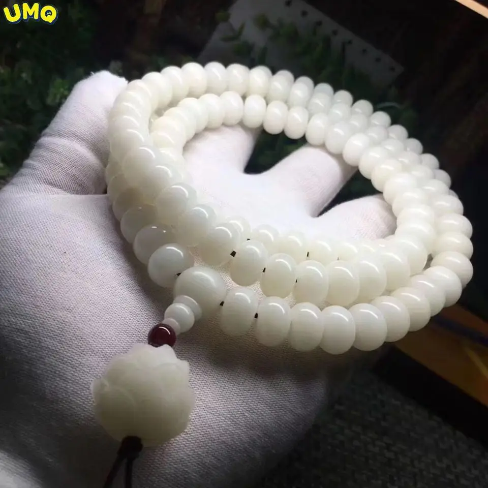 

Natural White Jade Bodhi Root 108 Buddha Beads Bracelet Men's and Women's Simple Series