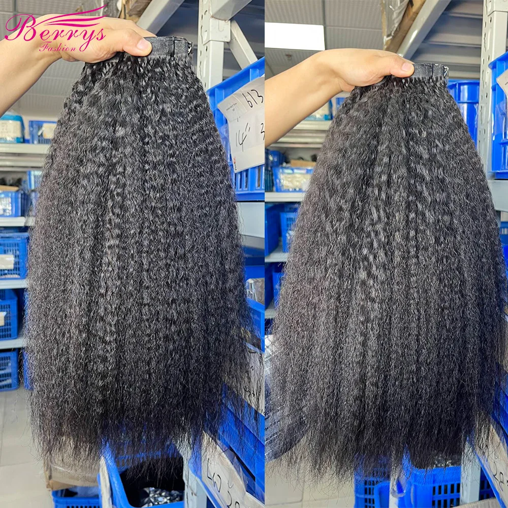 Klip rambut lurus Kinky, ekstensi rambut manusia asli, jepit rambut tanpa proses 100% rambut Brasil untuk wanita 7 buah/120g