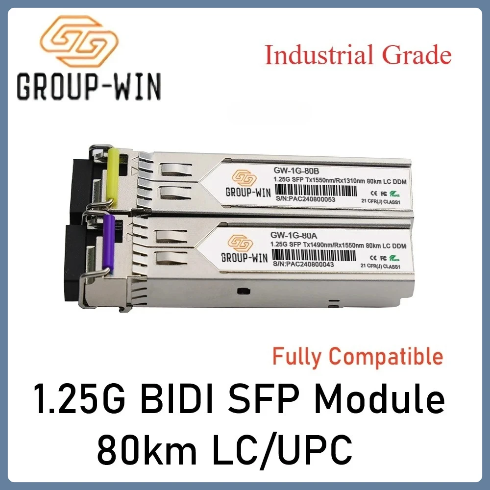 Group-Win 1.25G SFP Bidi Transceiver, 80km 1490nm/1550nm 1000Base-BIDI SingleMode Simplex LC Fiber Module with WDM function