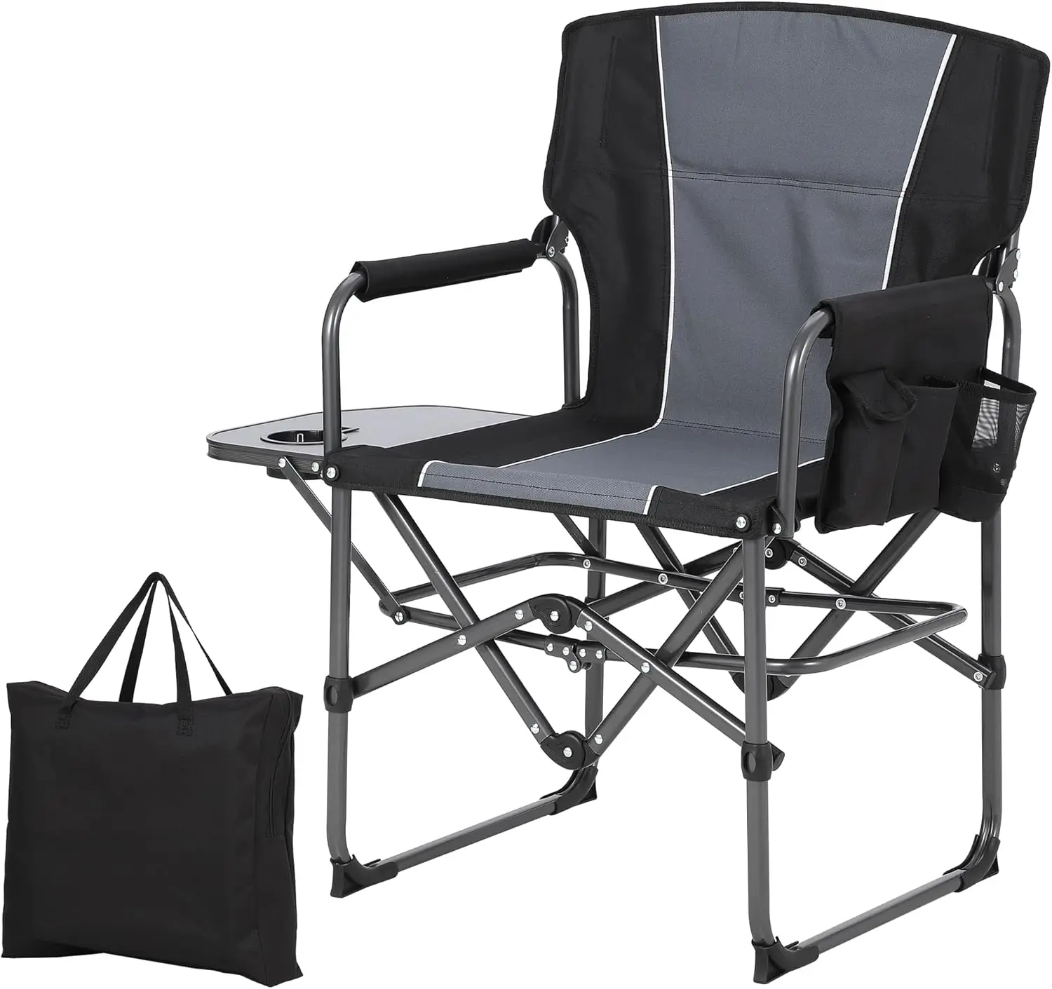 

Oversized Folding Camping Chair, 400 lbs Heavy Duty, Portable Lawn Chair with Side Table, Black