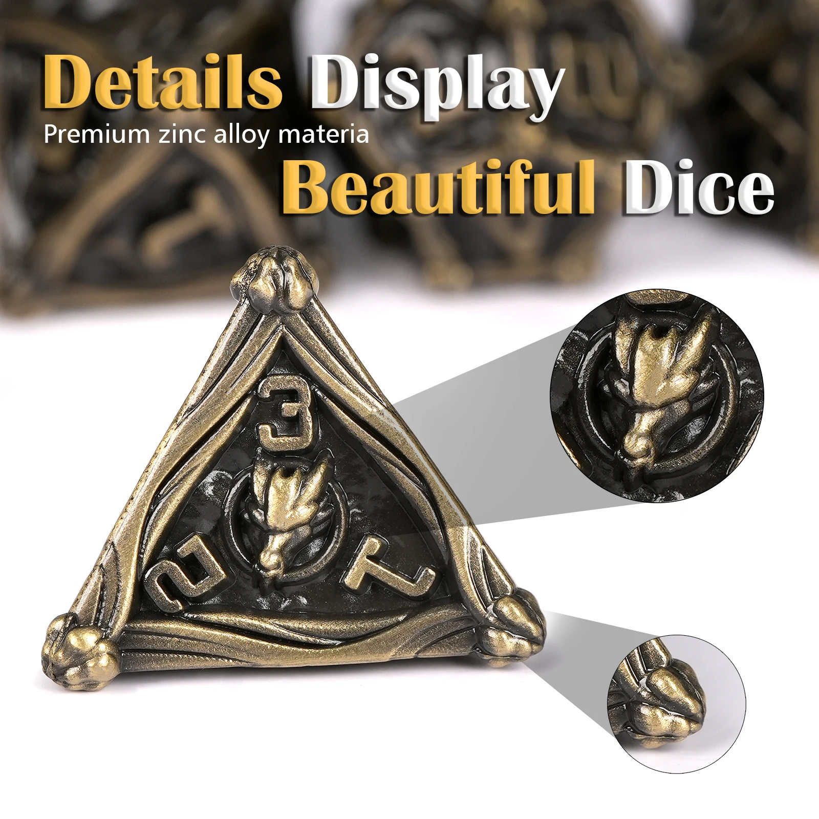 7pcs Bronze DND Dragoon Metal Dice Set Multi-sided Polyhedral Solid Dice Kit for D&D Game Role Playing Board Table RPG D4 D6~D20