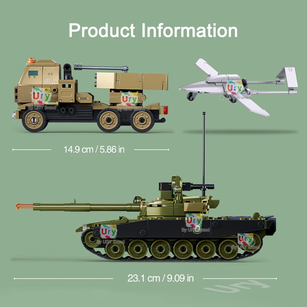 Sluban Military Series Main Battle Tank Army Vehicle Fighter SUV 6 Soldiers Model Building Blocks Toys for Gift