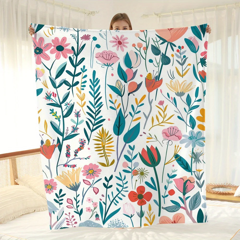 

1 piece cartoon bouquet series blanket print, polyester fabric machine washable, suitable for bedroom living room sofa bed