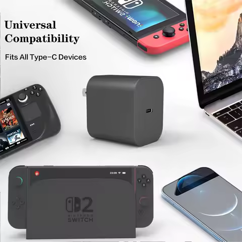 Switch 2 Charger, 60W AC Adapter for Switch 2, Steam Deck, Support 4K TV Dock Mode, PD3.0 Fast Charging Power Supply 20V/3A