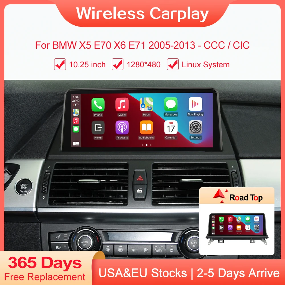 10.25 '' Wireless Carplay monitor Display Screen Android auto Head Unit For BMW X5 E70 X6 E71 2007-2013 CCC CIC system