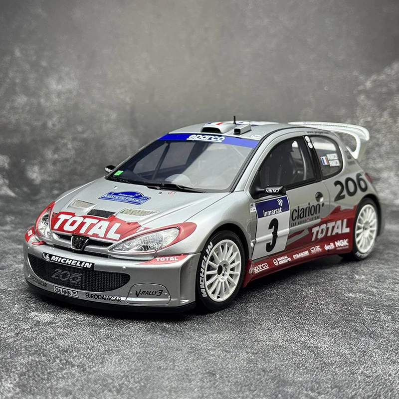 

In stock 1:18 PEUGEOT 206 PEUGEOT WRC 2002 PANIZZI TDC die-cast resin car model, boys' room decoration, adult collectibles.