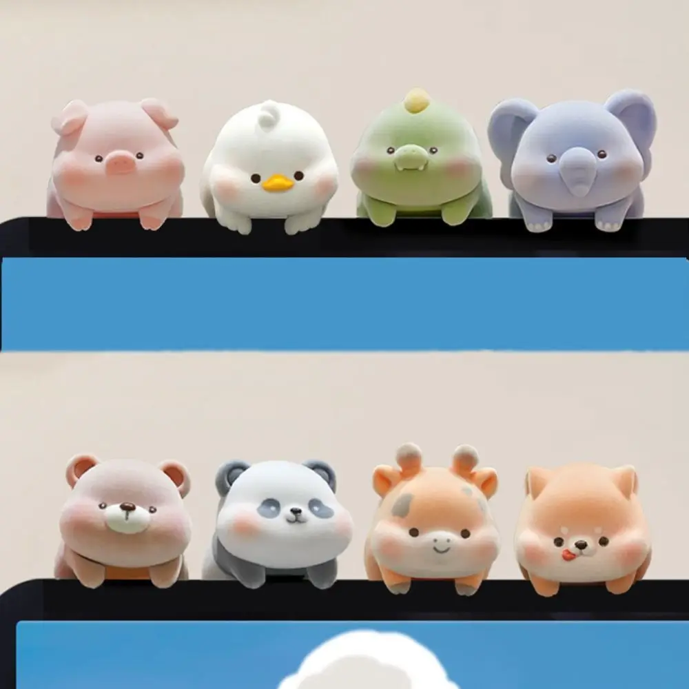 

4Pcs/8pcs/set Flocking Computer Monitor Decoration Panda Dog Computer Display Screen Animal Model Penguin Rabbit