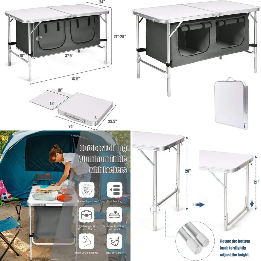 

Portable Folding Camping Table with Adjustable Height and Storage for Outdoor Picnics, Beach, BBQ, and RV Trips