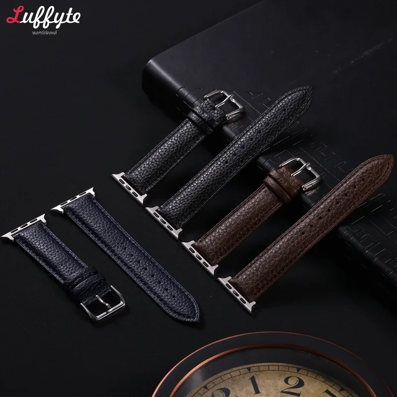 Lychee Grain Leather Strap for Apple Watch Ultra 2 Bracelet 49/45/44/42/40/41/38mm Band for Iwatch Series 9 8 7 6 5 4 3 SE image 4