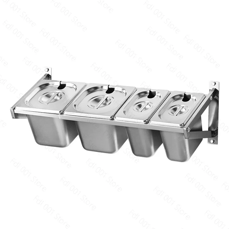 large-capacity wall-mounted stainless steel parts basin with rack  seasoning box milk tea restaurant ingredient box rack