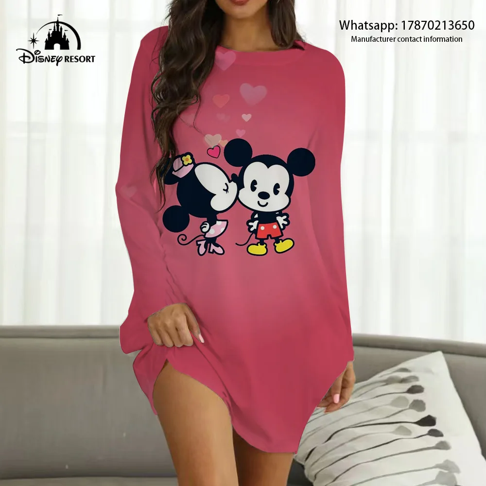 2024 New Women\'s Casual and Comfortable Pullover Long Sleeve Home Dress Mickey Cartoon Pattern 3D Print Home Dress