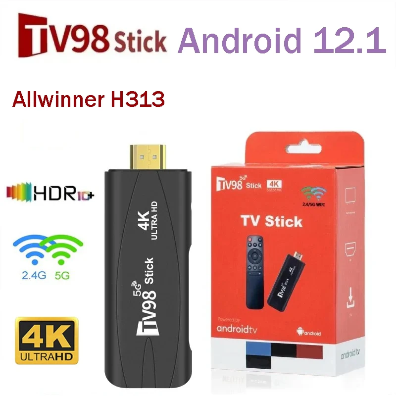 

TV98 Mini TV Stick Android 12.1 Support 4K HD Video Dual WiFi 4G 5G 3D Allwinner H313 Quad core Set Top Box 1GB 8GB TV Box iptv