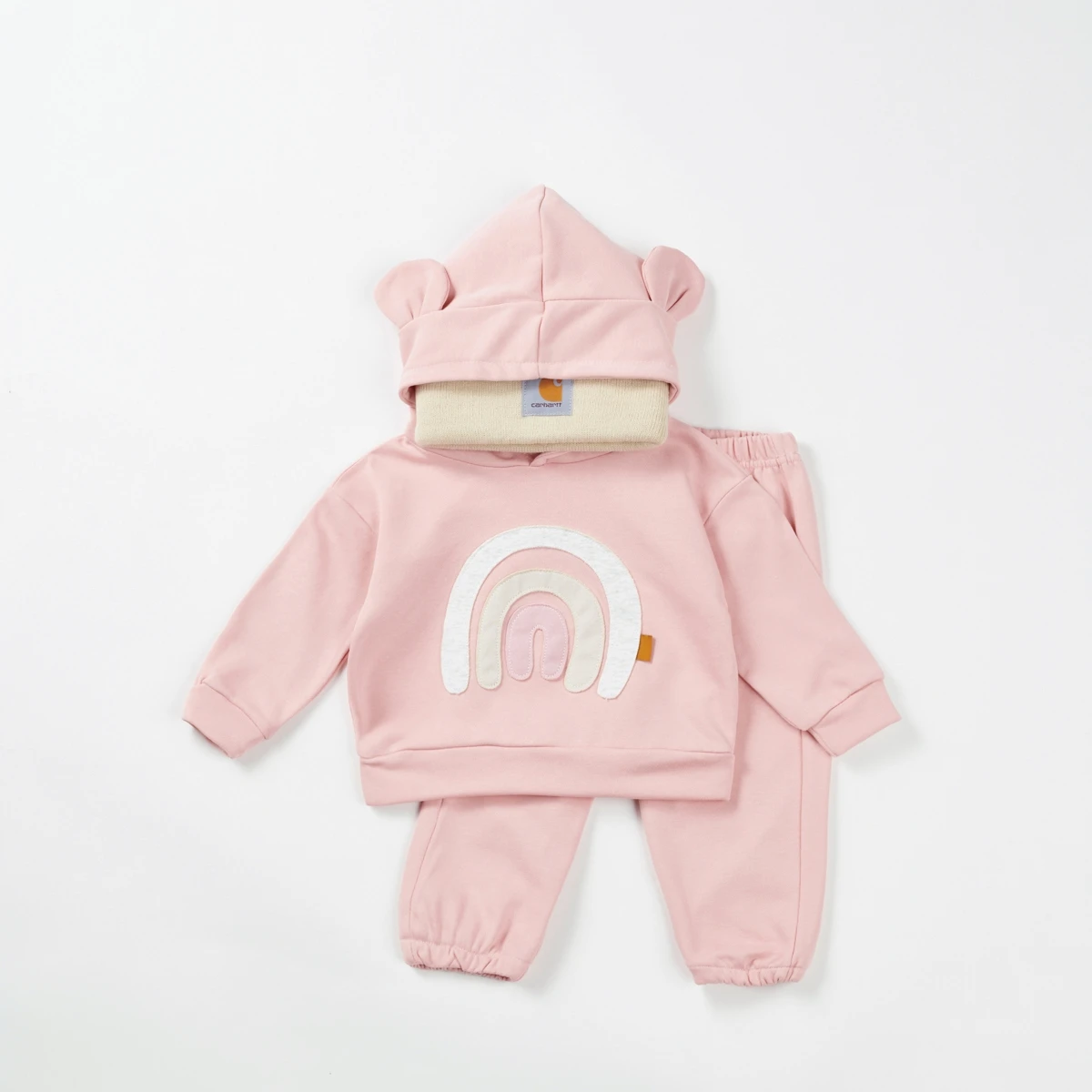 INS New Baby Boys Outfits Set Long Sleeve Bear Ear Rainbow Pullover Hoodie Sweatshirt Pants 2PCS/SET Kids Girls Clothing Suit