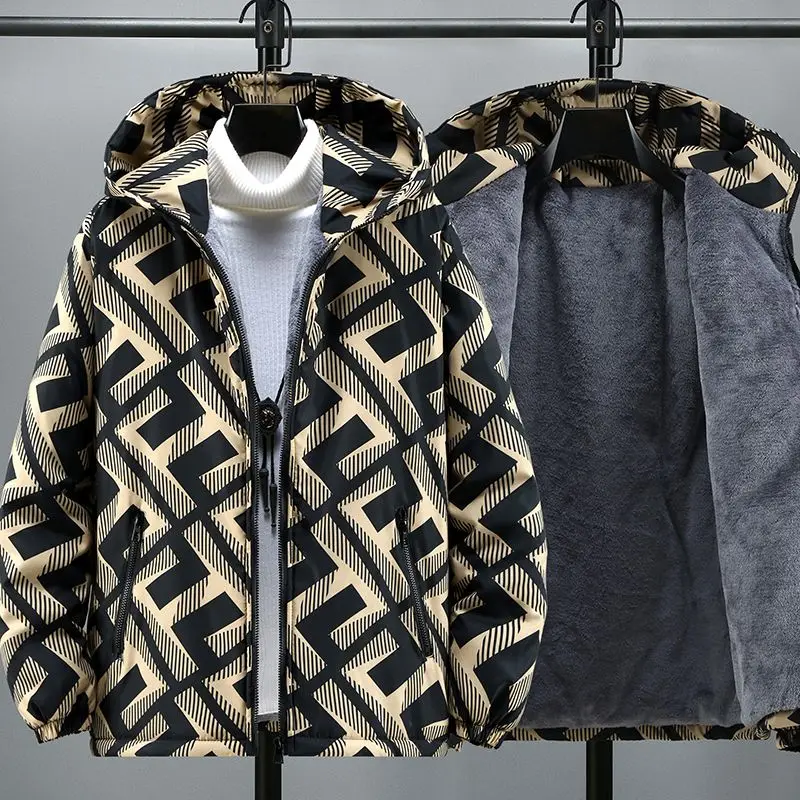 

Men's Warm Fleece Lined Cotton Padded Jacket Korean Style Thick Winter Coat for Students Cozy Casual Outerwear with Fluffy Lamb