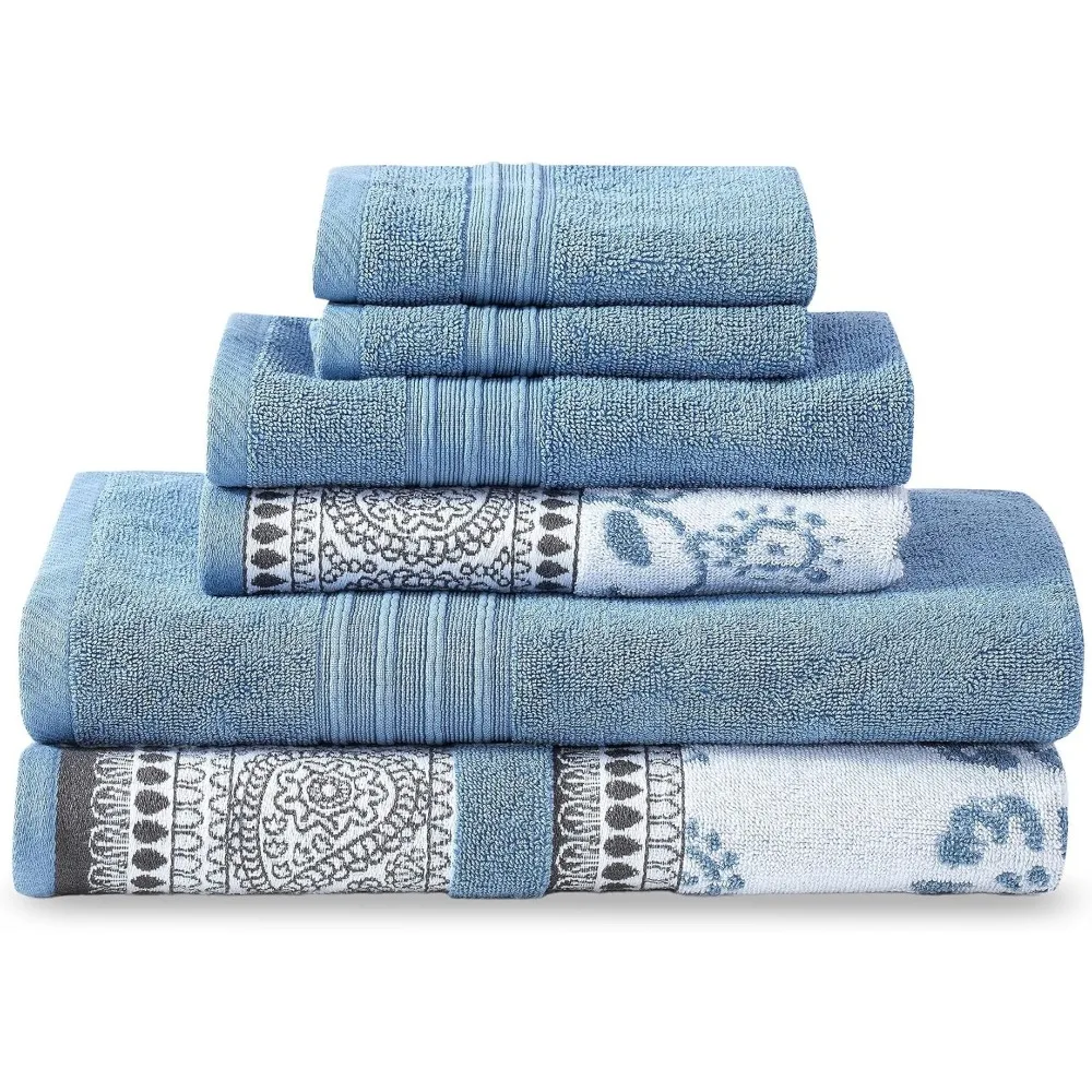 

Набор из 6 предметов, 2 банных полотенец, 2 полотенца для рук, 2 мочалки, окрашенная в пряже жаккардовый/однотонный комплект полотенец ophelia blue