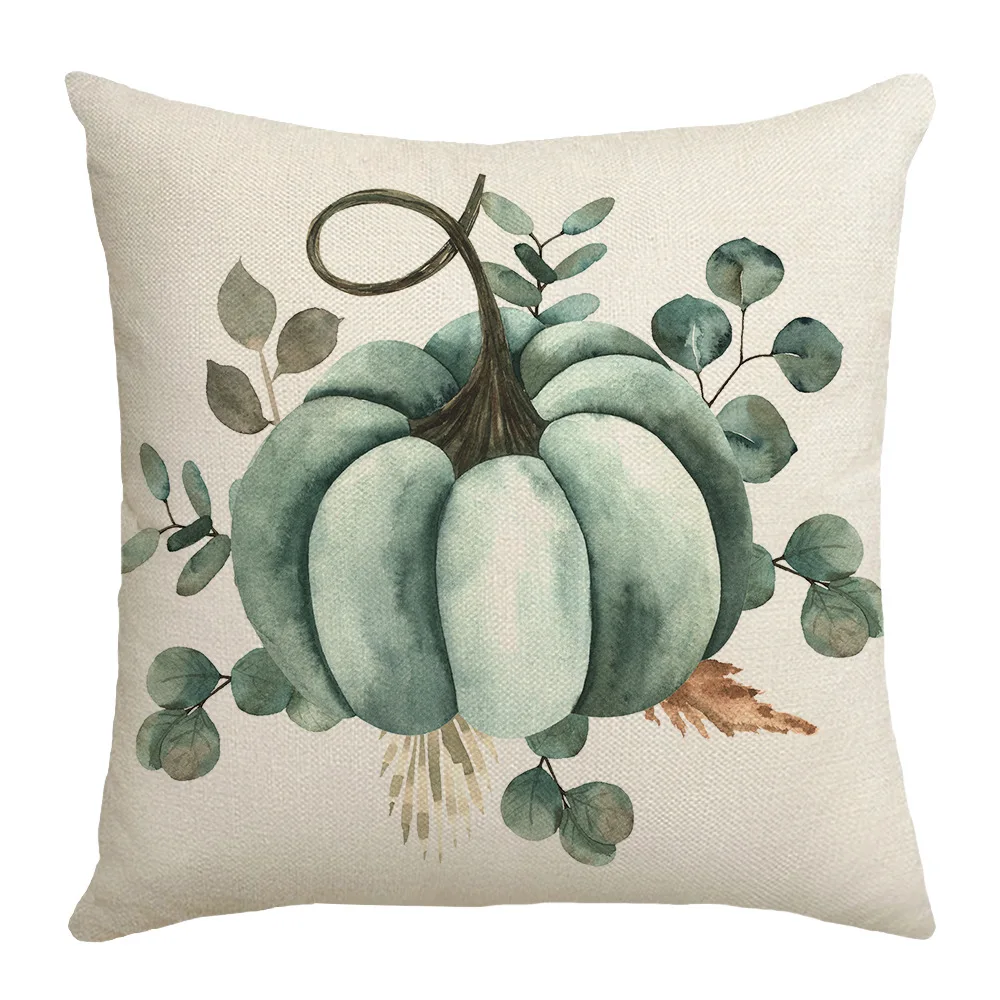 Give Thanks Harvest Pumpkin Plaid Pillow Cover Linen Blue Pillowcase Cushion Covers For Sofa Office Bedroom Decor Festive Goods