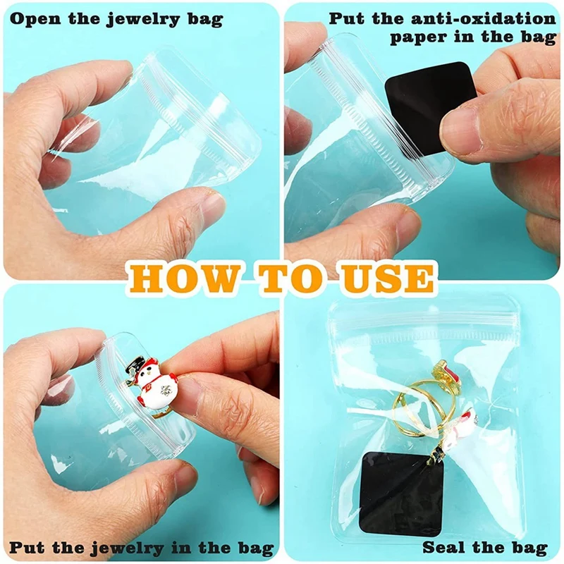 Top-120Pcs Clear Jewelry Plastic Zipper Closure Bags Sets,With Jewelry Anti-Tarnish Paper Tab Strips For Jewelry Gift Card