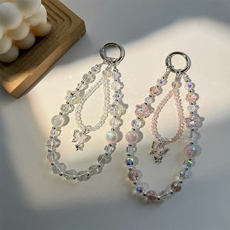 Exquisite Butterfly Crystal Mobile Lanyard Strap Hand-beaded Bag Pendant Portable Anti-Lost Phone Hand Rope Ornament