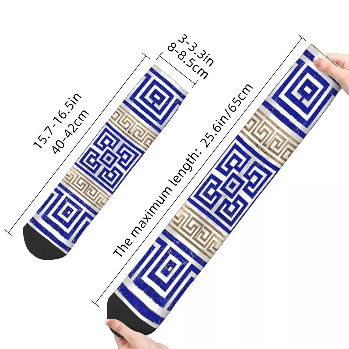 Lapis Lazuli And Gold Greek Key Ornament Meander Kawaii Socks Travel Cartoon Pattern Socks